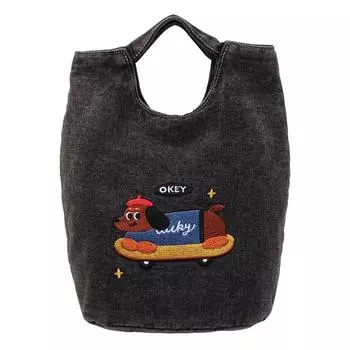 Джинсовая сумка с рисунком собаки, женская сумка через плечо большой вместимости чёрный