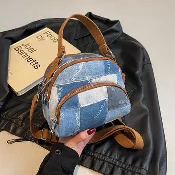 Джинсовая сумка с вышивкой, многослойная сумка для мобильного телефона, кошелек для монет, женская сумка через плечо через плечо синий