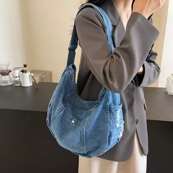 Джинсовая сумка Сумка-мессенджер Женская сумка через плечо Студенческая сумка через плечо чёрный