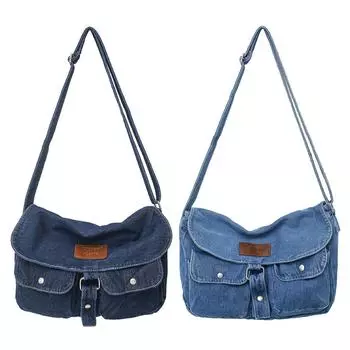 Джинсовая сумка, сумки для подмышек, большая вместительная сумка для студентов, сумка для книг с регулируемым ремешком, простая портативная повседневная сумка с несколькими карманами для вечеринок, путешествий темно-синий