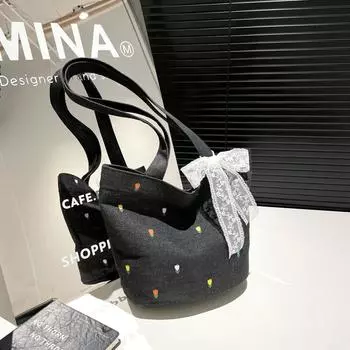 Джинсовая сумка женская 2025 новая сумка большая вместительная повседневная универсальная сумка-ведро через плечо светло-синий