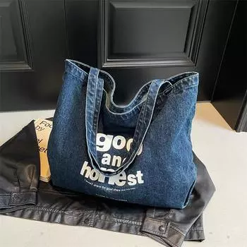 Джинсовая сумка женская большая вместимость 2024 новая летняя повседневная сумка через плечо из ткани универсальная классическая сумка-тоут для поездок на работу темно-синий