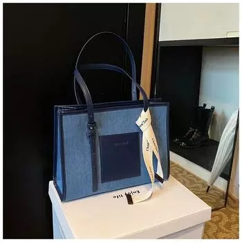 Джинсовая сумка женская большая вместимость 2024 новая осенне-зимняя универсальная повседневная сумка через плечо премиум-сумка темно-синий