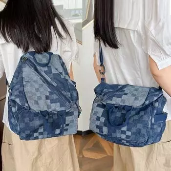 Джинсовая сумка женская большая вместимость многофункциональная сумка через плечо рюкзак для школьников темно-синий