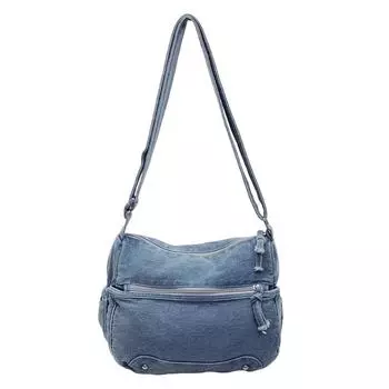 Джинсовая сумка Женская большая вместительная на плечо через плечо Винтажная сумка для поездок на работу светло-синий