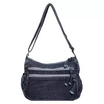 Джинсовая сумка женская большая вместительная сумка на плечо ретро студенческая сумка кросс-боди темно-синий