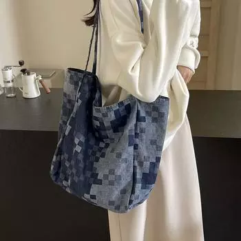 Джинсовая сумка Женская большая вместительная сумка с принтом Сумка на плечо синий