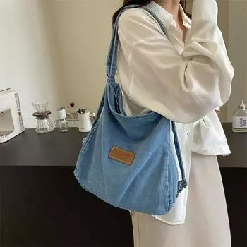 Джинсовая сумка Женская большая вместительная сумка через плечо Женская сумка под мышками чёрный