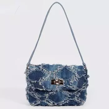 Джинсовая сумка, женская европейская и американская нишевая сумка через плечо с кисточкой 21*5.5*15cm