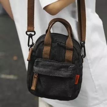 Джинсовая сумка женская однотонная сумка сумка для мобильного телефона мужская сумка через плечо студенческая маленькая сумка через плечо чёрный