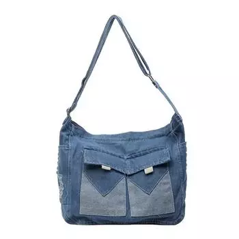 Джинсовая сумка Женская сумка через плечо большой вместимости Классная большая сумка-тоут светло-синий