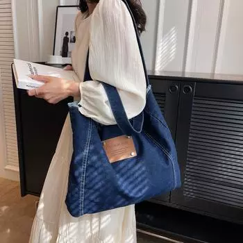 Джинсовая сумка Женская сумка через плечо Большая вместительная сумка светло-синий