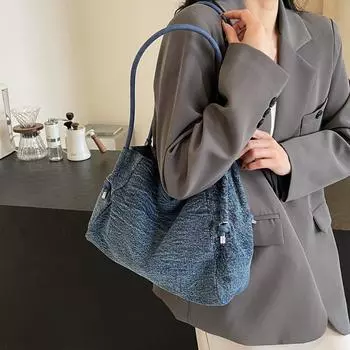 Джинсовая сумка Женская сумка через плечо большой вместимости Классная большая сумка-тоут светло-синий