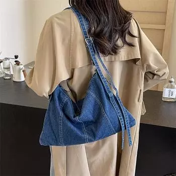 Джинсовая сумка Женская сумка через плечо Большая вместительная женская сумка-мессенджер светло-синий