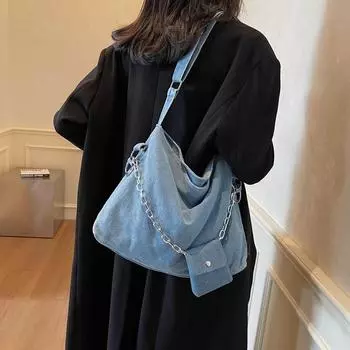 Джинсовая сумка женская сумка через плечо большая вместимость сумка через плечо чёрный