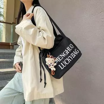 Джинсовая сумка женская сумка через плечо с завязками большая вместительная сумка-тоут чёрный