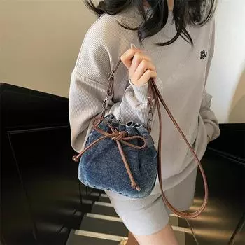 Джинсовая сумка женская сумка через плечо с бантом сумка через плечо мини-сумка чёрный