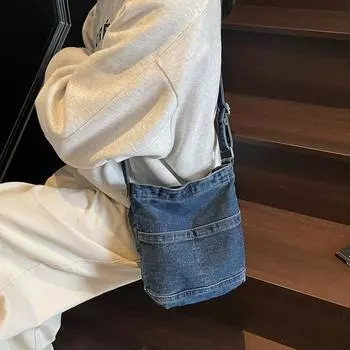 Джинсовая сумка женская сумка через плечо сумка-ведро большой емкости сумка через плечо светло-синий