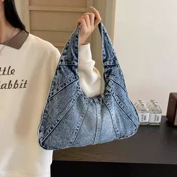 Джинсовая сумка, женская сумка на плечо большой вместимости, сумка под мышками чёрный