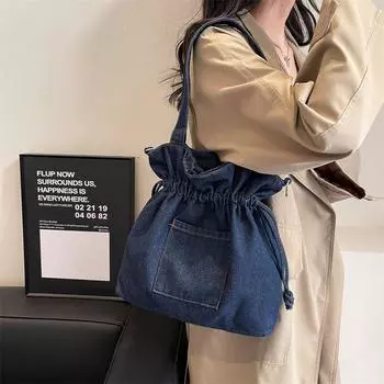 Джинсовая сумка Женская сумка на шнурке Сумка через плечо через плечо светло-синий