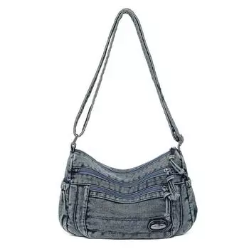 Джинсовая сумка Женская сумка-тоут для поездок на работу Большая вместимость Сумка через плечо синий