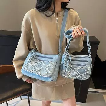 Джинсовая сумка женская винтажная сумка через плечо маленькая квадратная сумка пригородная мини-сумка через плечо сумка для мобильного телефона Small темно-синий