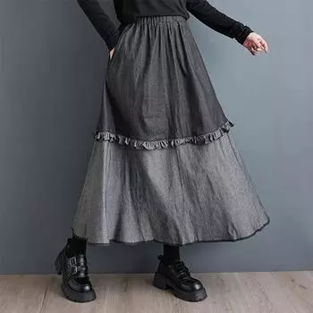 Джинсовая ткань больших размеров с высокой талией, винтажная, весна-осень, повседневная, свободная, длинная, для женщин, юбки, женская юбка