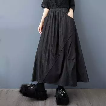 джинсовая ткань больших размеров с высокой талией, винтажная лоскутная летняя повседневная свободная длинная женская юбка женская юбка