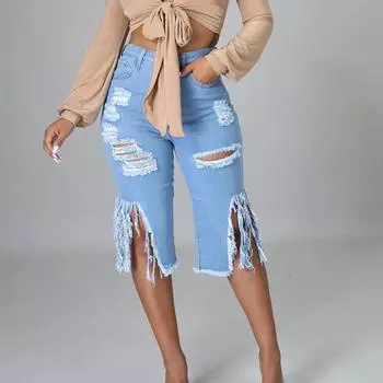 Джинсовая ткань Stretch Tassel Ripped Midget S чёрный