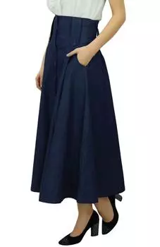 Джинсовая юбка Bimba до середины икры с высокой талией Длинные расклешенные трапециевидные юбки в стиле ретро в стиле бохо 10 синий