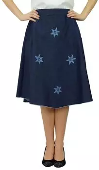 Джинсовая юбка Bimba Юбка-трапеция с эластичной задней талией и аппликацией в виде звезды 10 синий