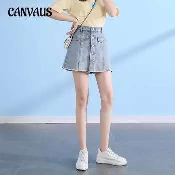 Джинсовая юбка, брюки, женские летние свободные шорты в студенческом стиле, брюки, юбка с высокой талией, большие размеры, юбка до половины тела L