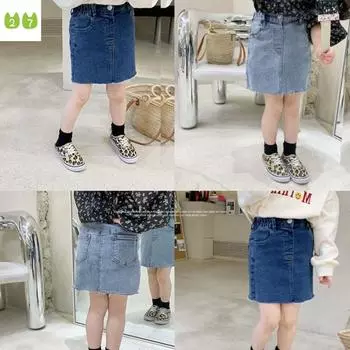 Джинсовая юбка для девочек. Юбка на бедрах. Детская однотонная юбка. 100cm синий