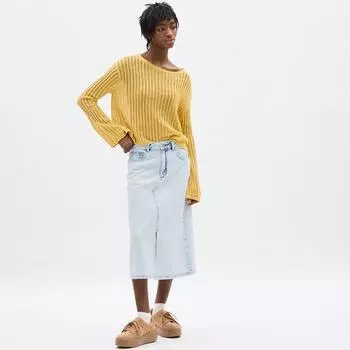 Джинсовая юбка миди GU by Uniqlo с разрезом спереди + короткая длина EC