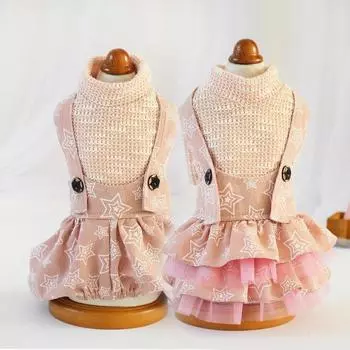 Джинсовая юбка на подтяжках для собак, полосатая футболка, милая модная модная одежда с рисунком щенка на бретелях, костюм для дня рождения, одежда для прогулок в саду L