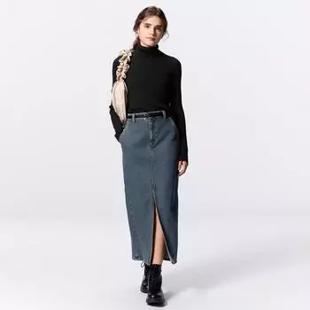 Джинсовая юбка с флисовой подкладкой Gu By Uniqlo 08 DARK GRAY/M