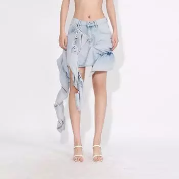 Джинсовая юбка с высокой талией и плиссировкой в стиле знаменитостей для женщин Medium