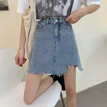 Джинсовая юбка, юбка-трапеция с высокой талией, тонкая короткая юбка, летняя женская сумка, юбка на бедрах