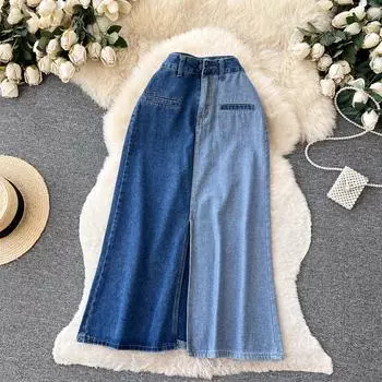 Джинсовая юбка в стиле Sweet Hot Hirl, женские летние юбки-миди с разрезными вставками, уникальный дизайн, жареные уличные юбки-сестры