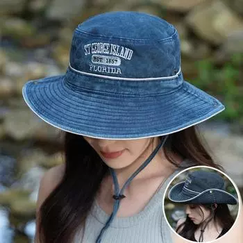 Джинсовая уличная рыбацкая шляпа с вышитыми буквами, солнцезащитная шляпа с большими полями, альпинистская шляпа, солнцезащитная шляпа хаки