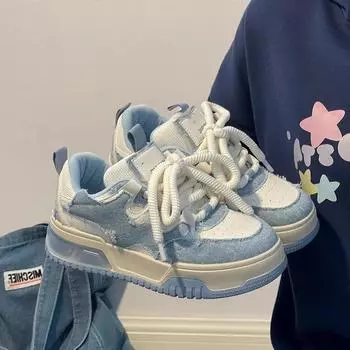 Джинсовая женская спортивная обувь на платформе, кроссовки Kawaii, винтажные вулканизированные повседневные модные теннисные женские туфли в стиле Харадзюку на плоской подошве, женская обувь 35 синий
