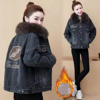 Джинсовое хлопковое пальто, женская теплая зимняя новинка 2023 года, утепленная кашемировая куртка из овечьей шерсти