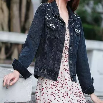 Джинсовое пальто для женщин Chubby MM Крупногабаритное женское пальто с шипами и бриллиантами для женщин Голубая куртка для студенток Свободное облегающее пальто XXXXXL