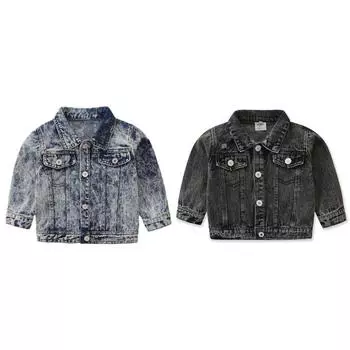 Джинсовое пальто с лацканами и застежкой для детей 1–6 лет Джинсовая куртка 100