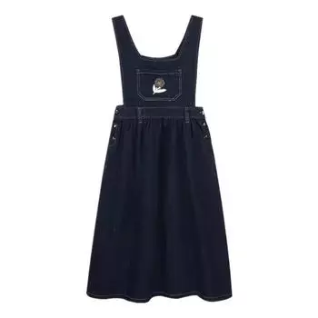 Джинсовое платье миди на бретелях для женщин, свободная повседневная винтажная универсальная одежда без рукавов в корейском стиле S