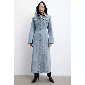 Джинсовое платье-рубашка HM Светло-джинсовый синий