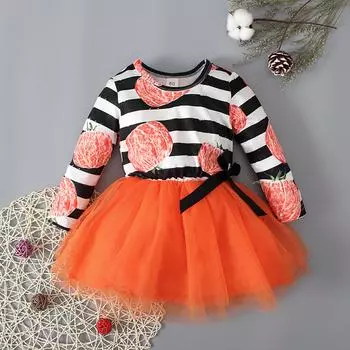 Джинсовое платье с принтом для маленьких девочек на Хэллоуин, наряды принцессы 80 оранжевый