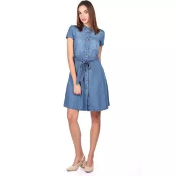 Джинсовое платье с пуговицами и поясом