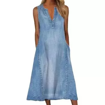 Джинсовое платье высокого качества, приятное для кожи джинсовое платье, длинное женское платье трапециевидной формы, платье миди для свидания XL синий