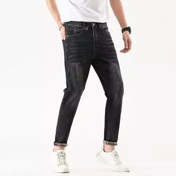 Джинсовые брюки больших размеров, весенне-осенние мужские брюки, свободные прямые джинсы со средней талией 28 синий